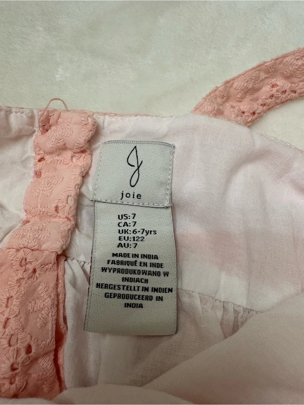 Joie Girls Size 7 Pink Eyelet Sundress Cotton Sweetheart family pictures Dress